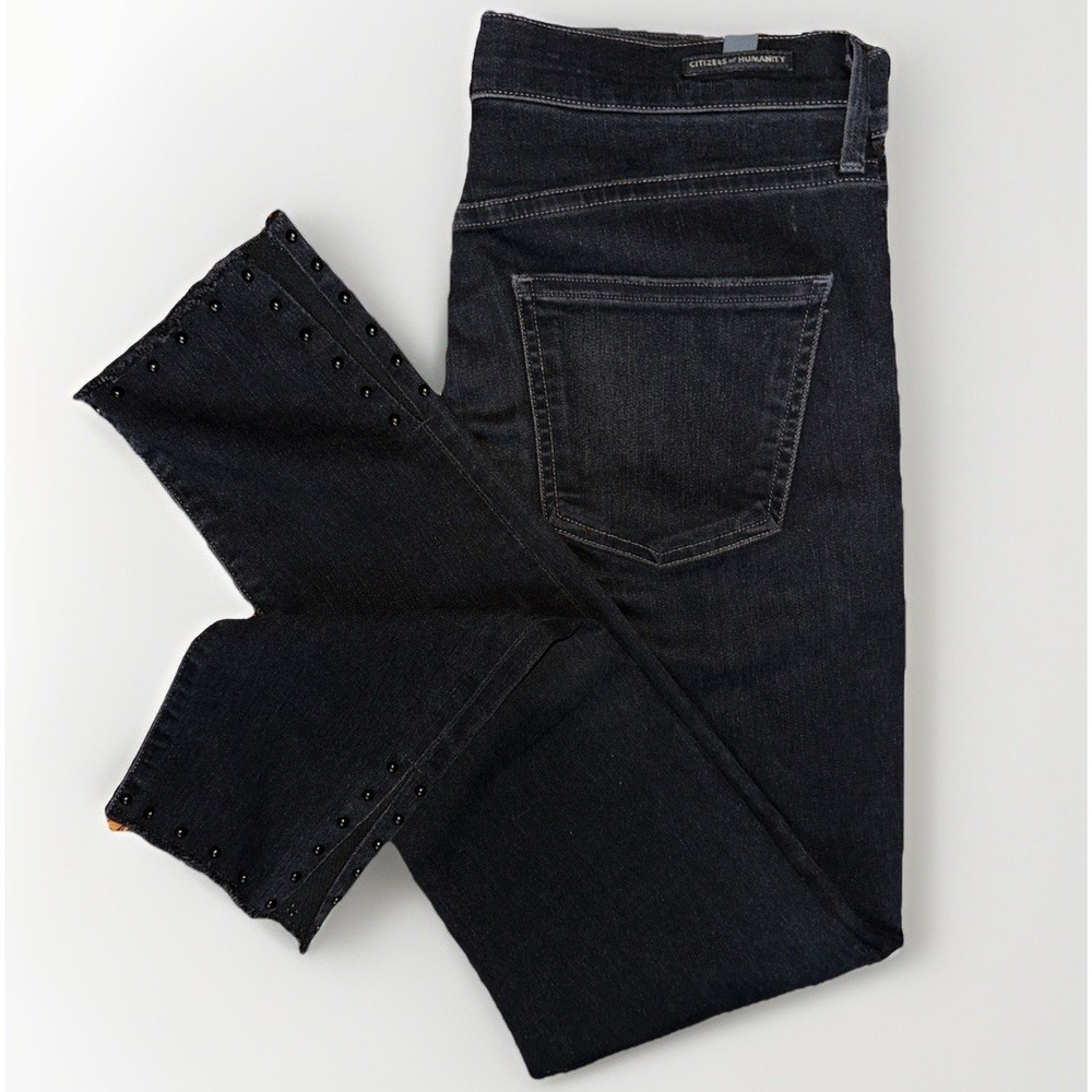 Citizens Of Humanity Women's Rocket High Rise Skinny Embellished Black Jeans 28